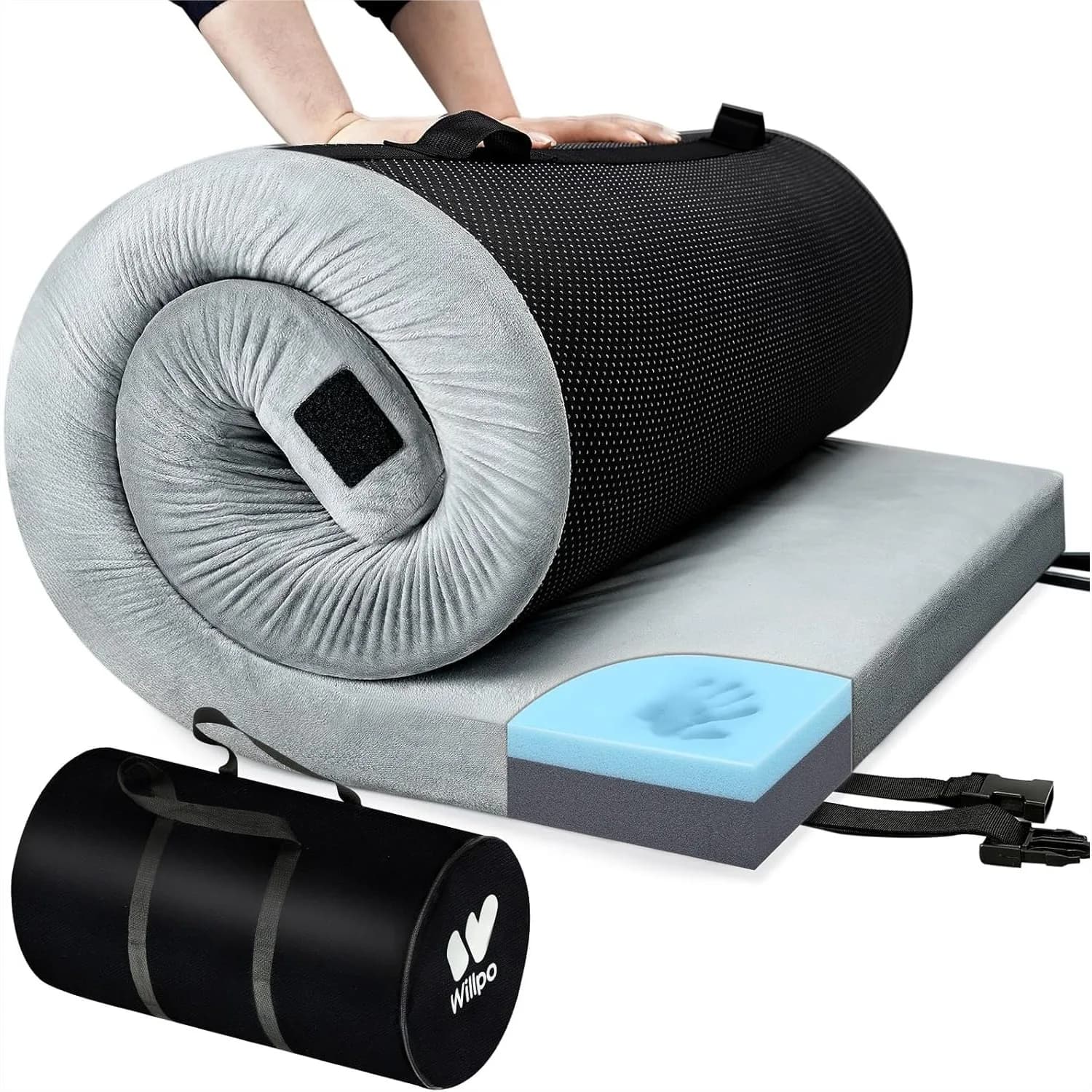 Materasso da campeggio in memory foam con borsa da viaggio e 2 fodere intercambiabili, materassino leggero e portatile per tende, ospiti