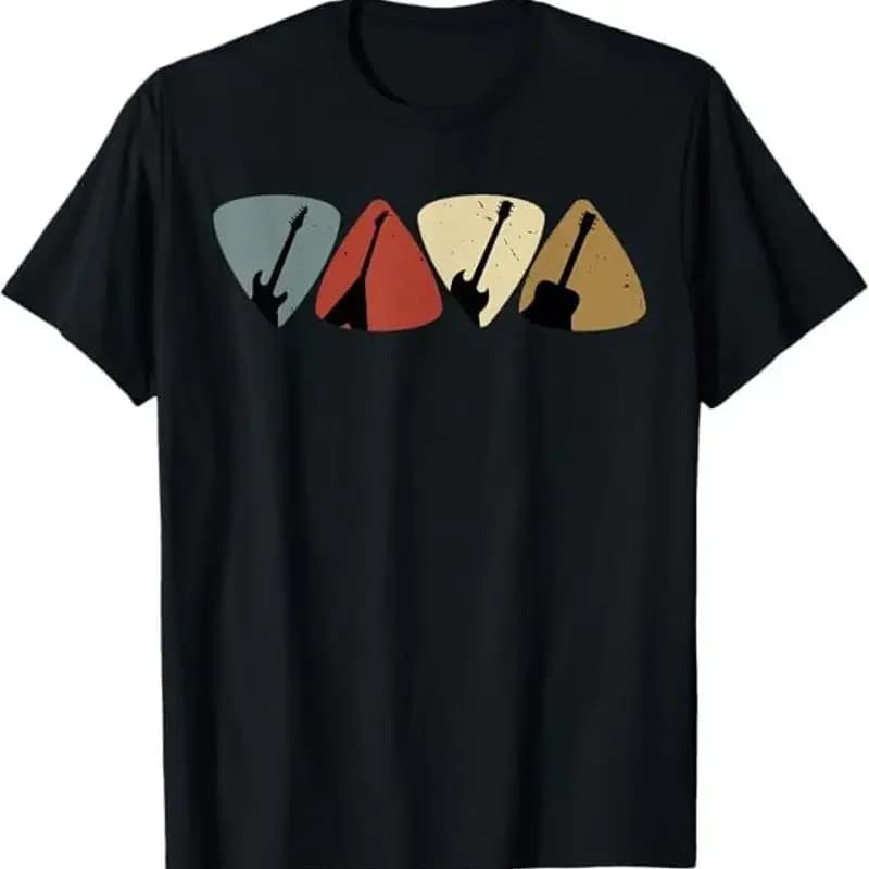 Retro Guitar Pick Player T Shirt Musical Pick Silhouettes Tee