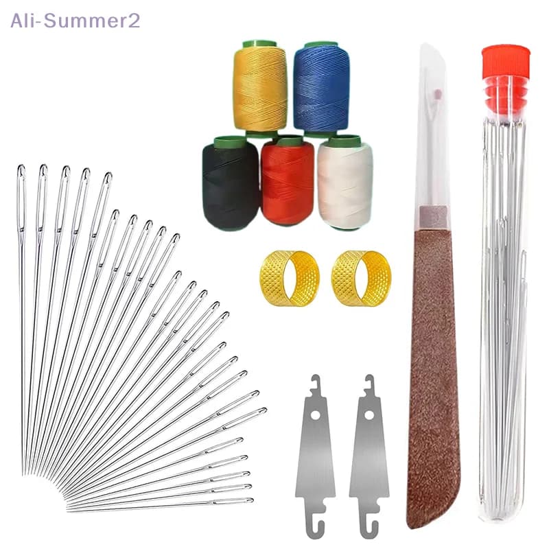 {MX} 31/34/36 pezzi Kit di aghi per cucire Big Eye in acciaio inossidabile Infila ago Ditale Ripper per strumenti di cucito cuciti a mano