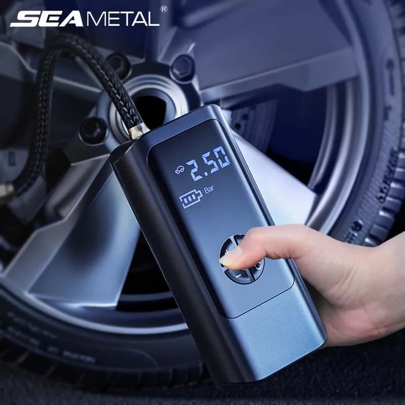 SEAMETAL 8000mAh Compressore d'aria per auto portatile cablato senza fili 12V 150PSI Pompa di gonfiaggio per pneumatici elettrica per palline per auto moto