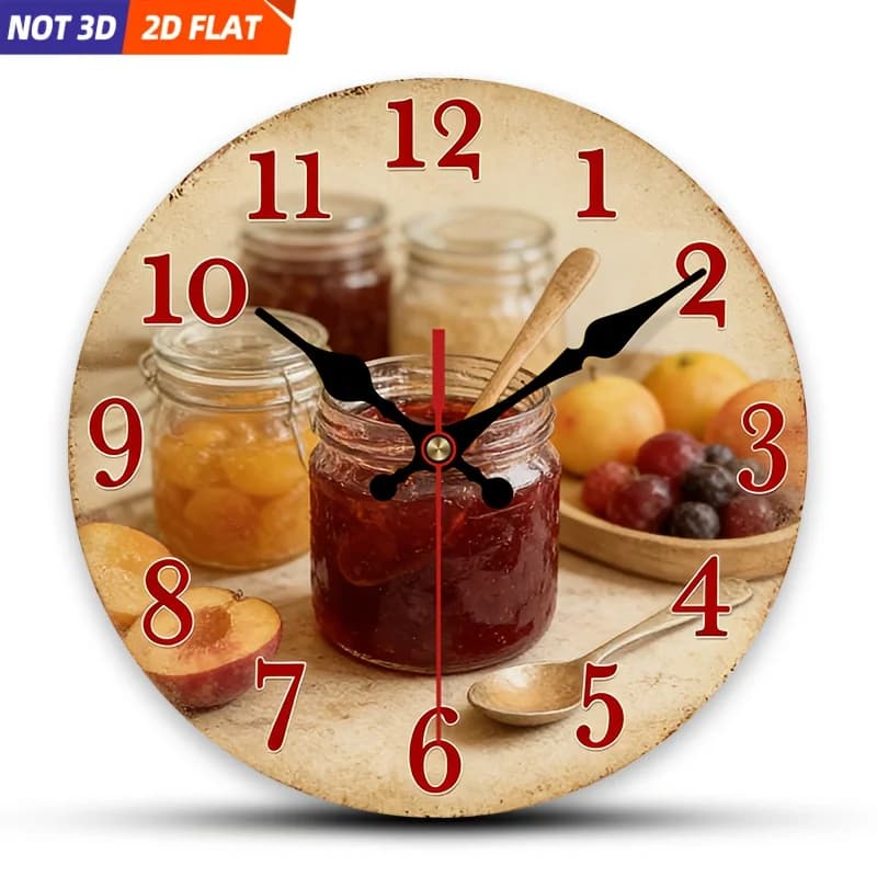 2D Piatto. 1 pezzo. Orologio da parete a tema Jam Fruit, orologio decorativo silenzioso, orologio da parete creativo, adatto per decorare camere da letto, soggiorno