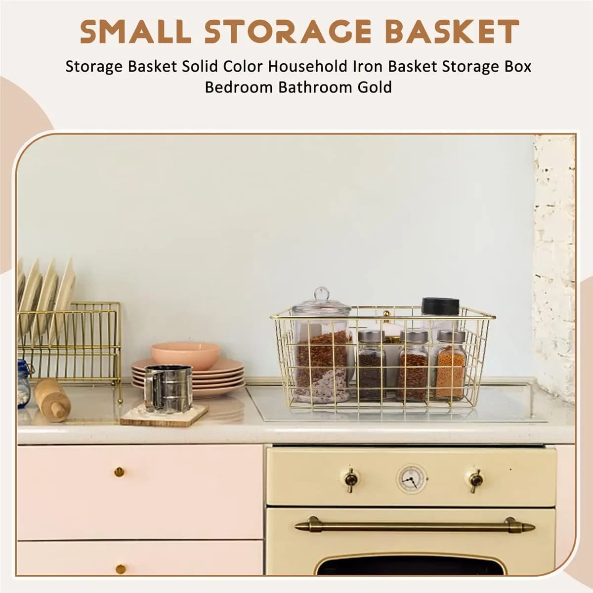 A25I Storage Basket Solid color Iron Storage Basket for Home Use Storage Box Bedroom Bathroom Gold