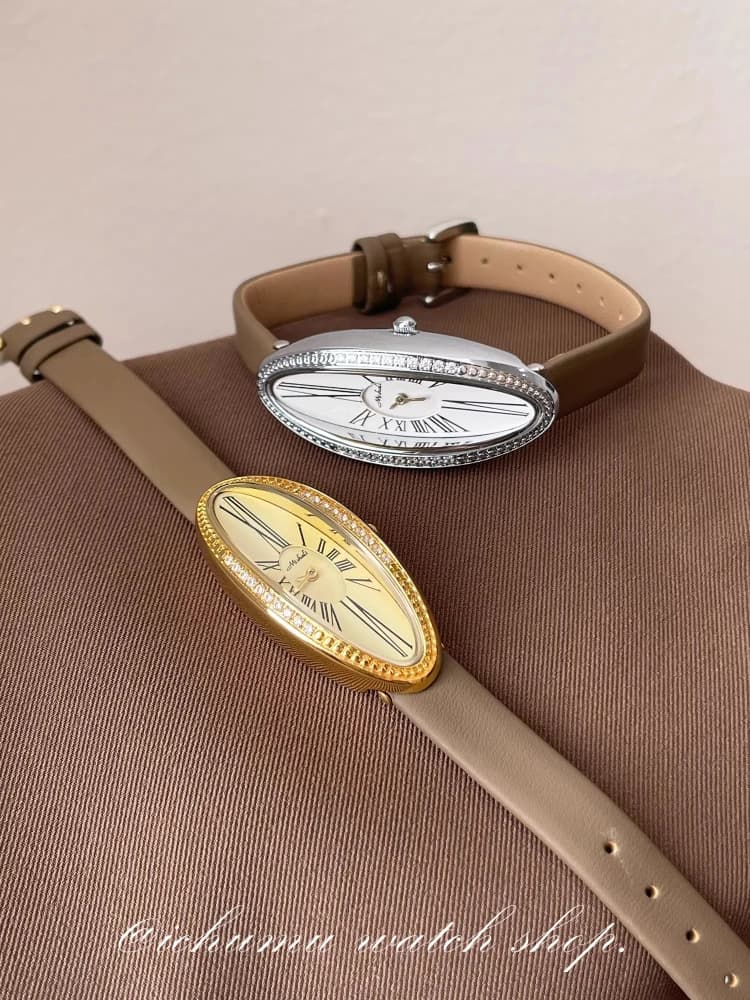 Women's Quartz Watch with Golden Oval Dial, Elegant Leather wristwatch for Business, Simple and Luxurious Gift