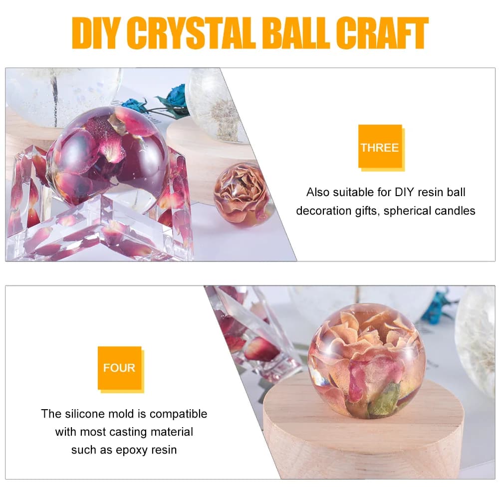 hot sale silicone crystal ball mold reusable sphere diy craft resin decoration transparent globe molds flexible durable epoxy