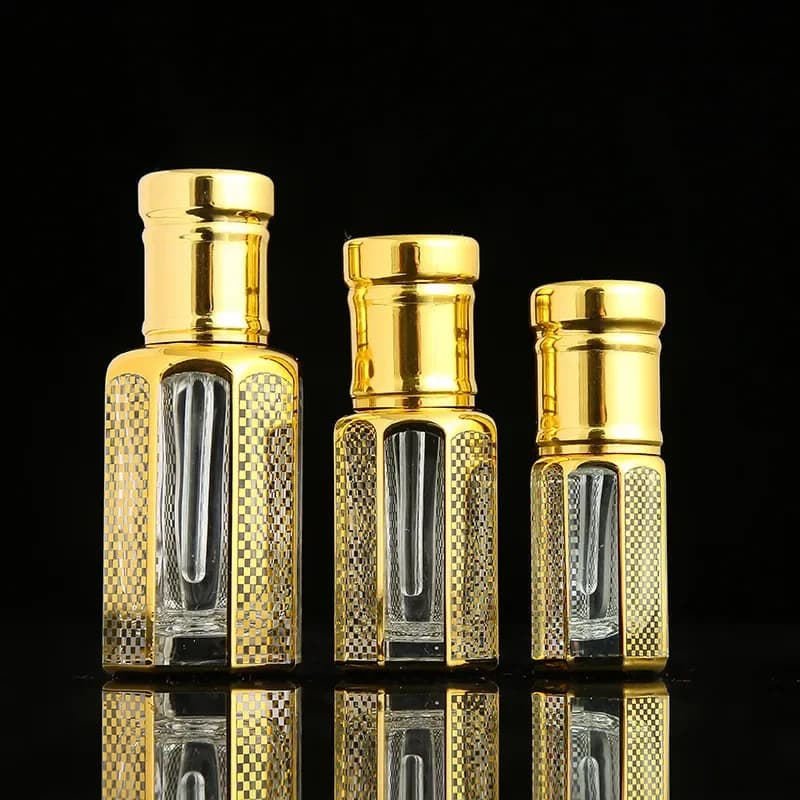 10/30 pz/Nuovo Flacone Vuoto in Vetro Dorato da 3ml/6ml/12ml per Olio Essenziale, Flacone Portatile per Olio Attar/Profumo con Contagocce a Bastoncino