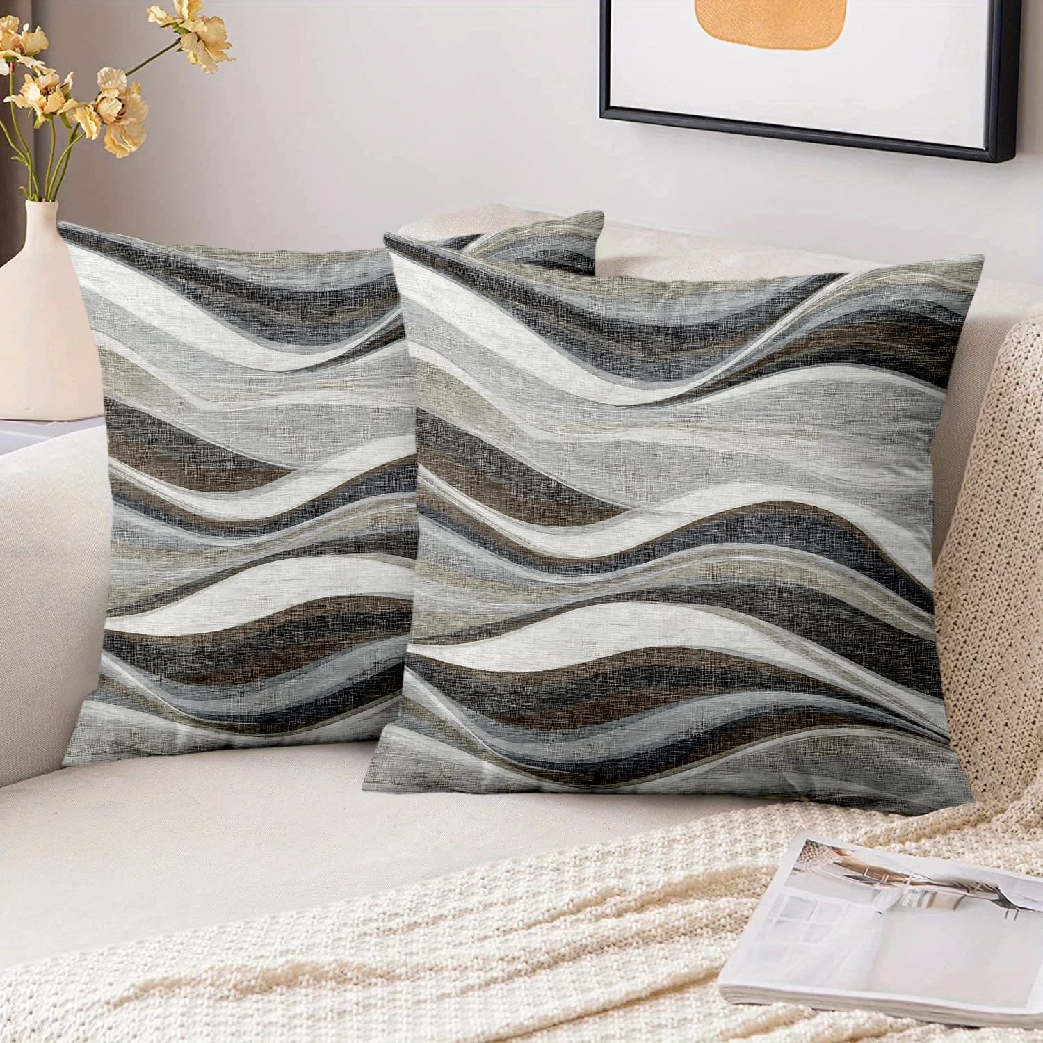 1 Pieces Abstract Wave Print Pillow Covers Polyester sofa decorative cushion cov Headboard Pillow (Without Pillow Core）