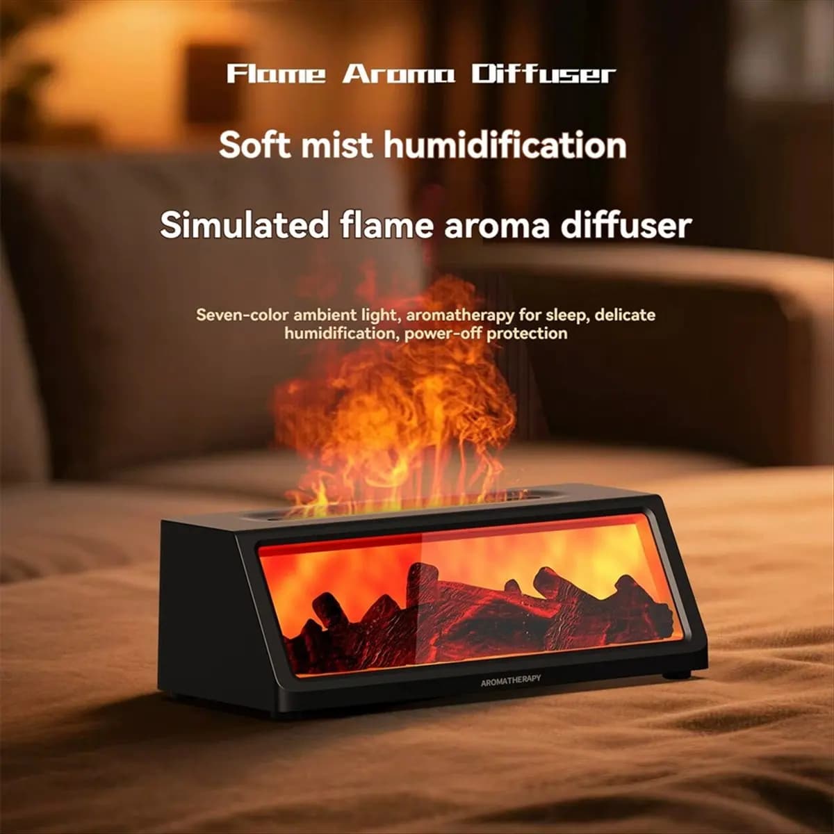(A64E) Umidificatore con Fiamma Simulata, Diffusore di Aromi da Tavolo con Effetto Fiamma di Legno per Casa