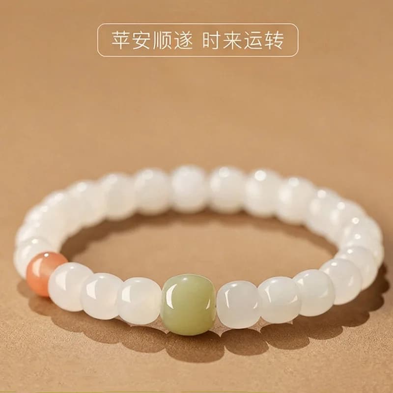 Bracciale in Giada Naturale Hetian 2026, Giada Bianca Grasso di Agnello, Braccialetto con Perle Portafortuna Semplici e Raffinate per Uomo e Donna, Lusso Leggero ed Elegante