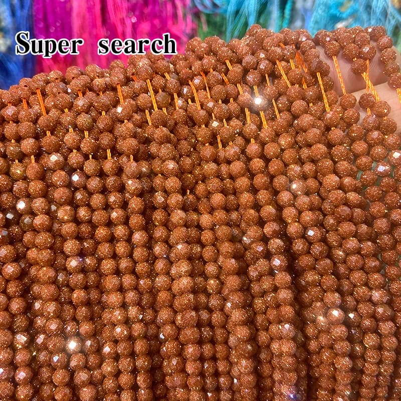 Natural golden Sandstond 2/3/4mm Faceted Mineral Loose Beads For Jewelry Making DIY Christmas Gift Bracelets 15'' Tiny Stone