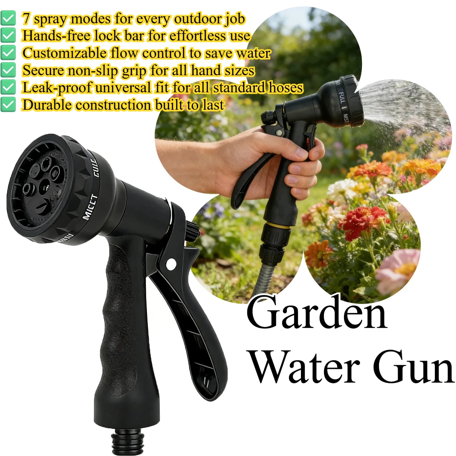 Pistola ad acqua da giardino a 7 modelli, ugello multifunzione per irrigazione, lavaggio auto, irrigatore per tubo da giardino