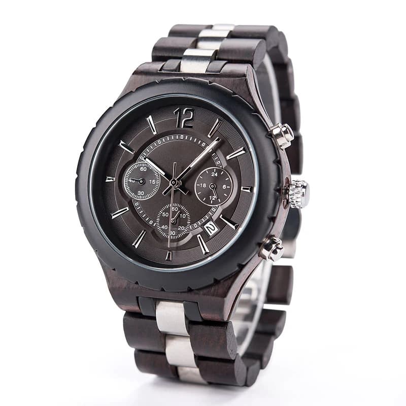 Business Casual Wooden Watch Polished Steel Band Bright Luminous Calendar Delicate Butterfly Clasp