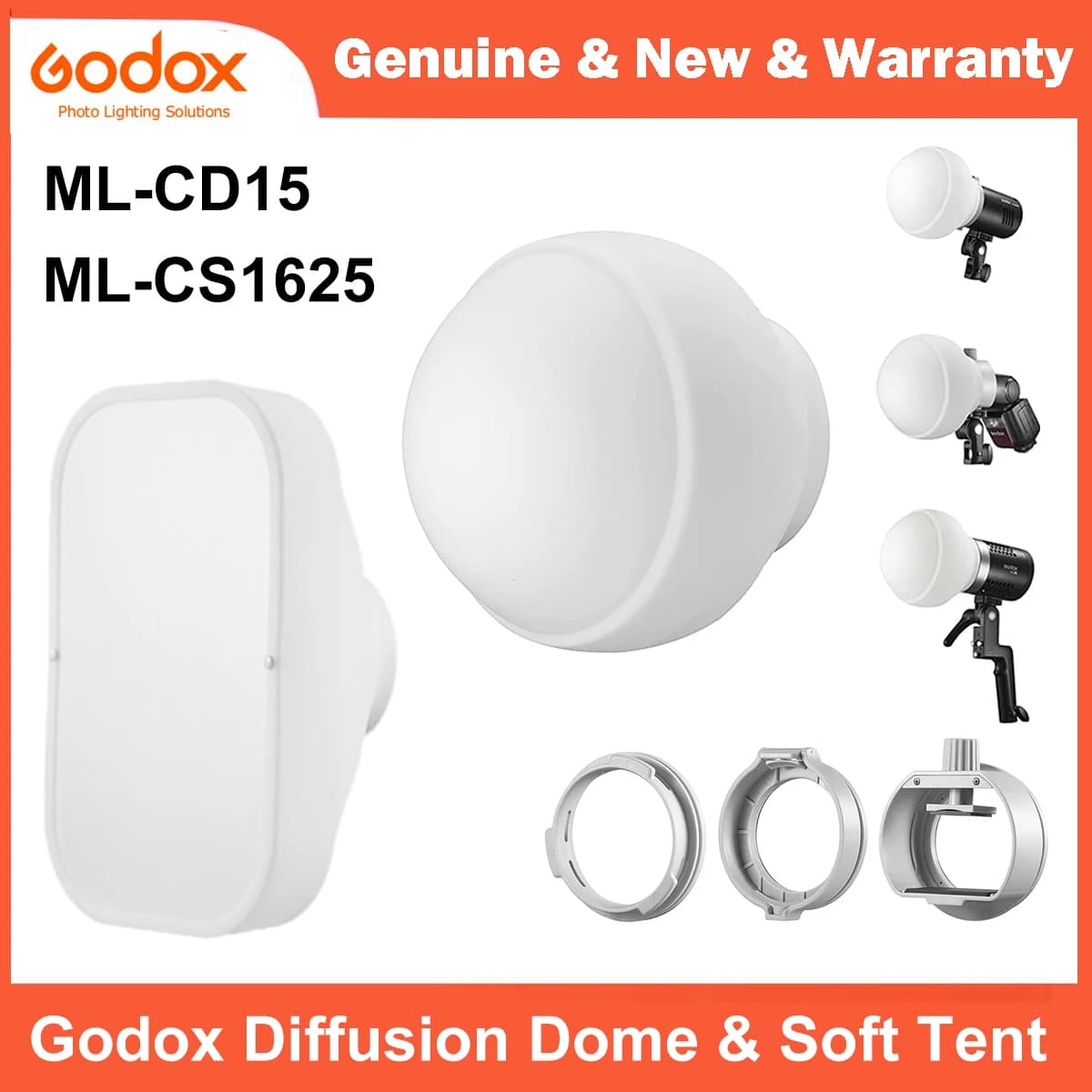 Godox ML-CD15 Diffusion Dome & ML-CS1625 Soft Tent with Adapter for Godox V1 AD100PRO AD200PRO V860III TT685II TT600 AD300PRO