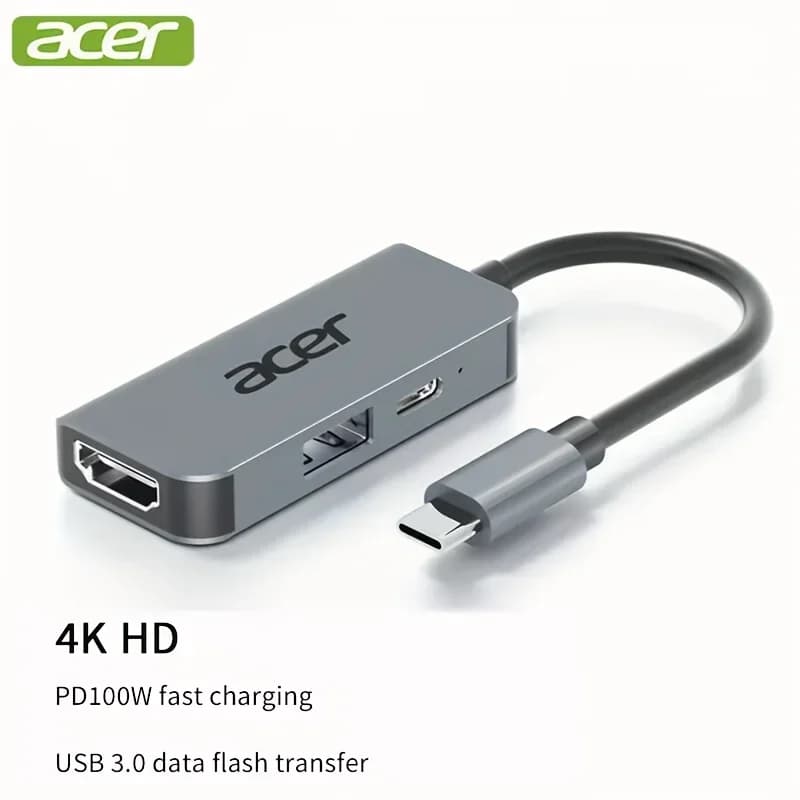 Hub USB-C multiporta Acer Type-C, supporta TV 4K ad alta definizione Ricarica rapida PD da 100 W, USB-A, USB-C HY41-T3