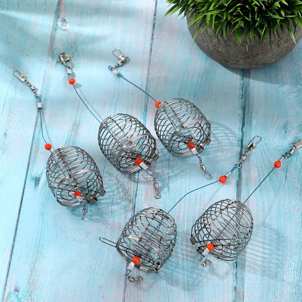 Set di 4 Gabbie per Esche da Pesca in Acciaio Inox con Coperchio a Molla, Trappola Portatile per Anguille, Granchi, Aragoste, Pesciolini, Gamberetti e Gamberetti di Fiume