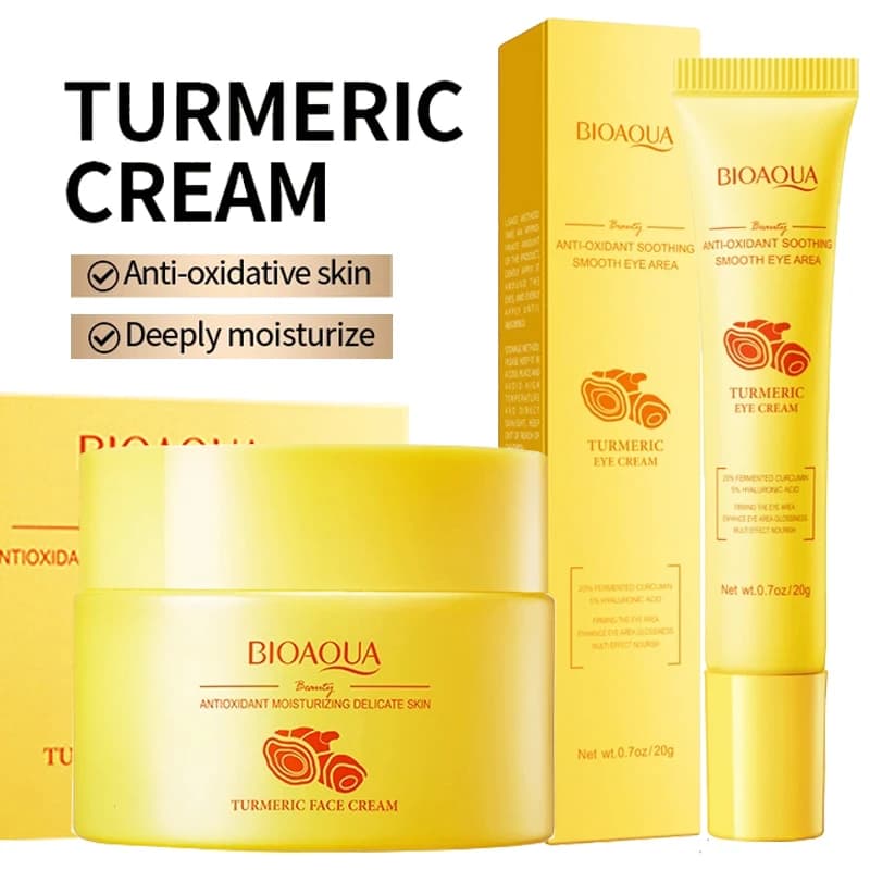 BIOAQUA Care Set for Curcuma Skin Moisturizing Cream Face Whitening Anti-aging Eye Cream Skin Care Kit for Face Skin Care