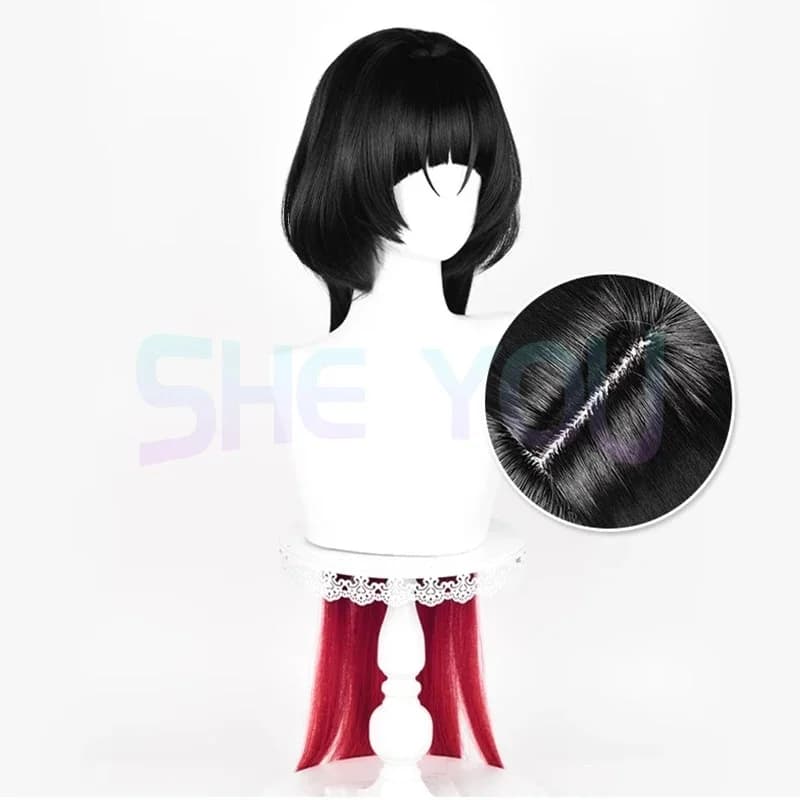 e;5'v\7,j/3;Jane Doe Cosplay Game ZZZ Black Red Mixed Color Long Wig Heat Resistant Synthetic Hair Halloween Ani8'j.9\k;5,h/
