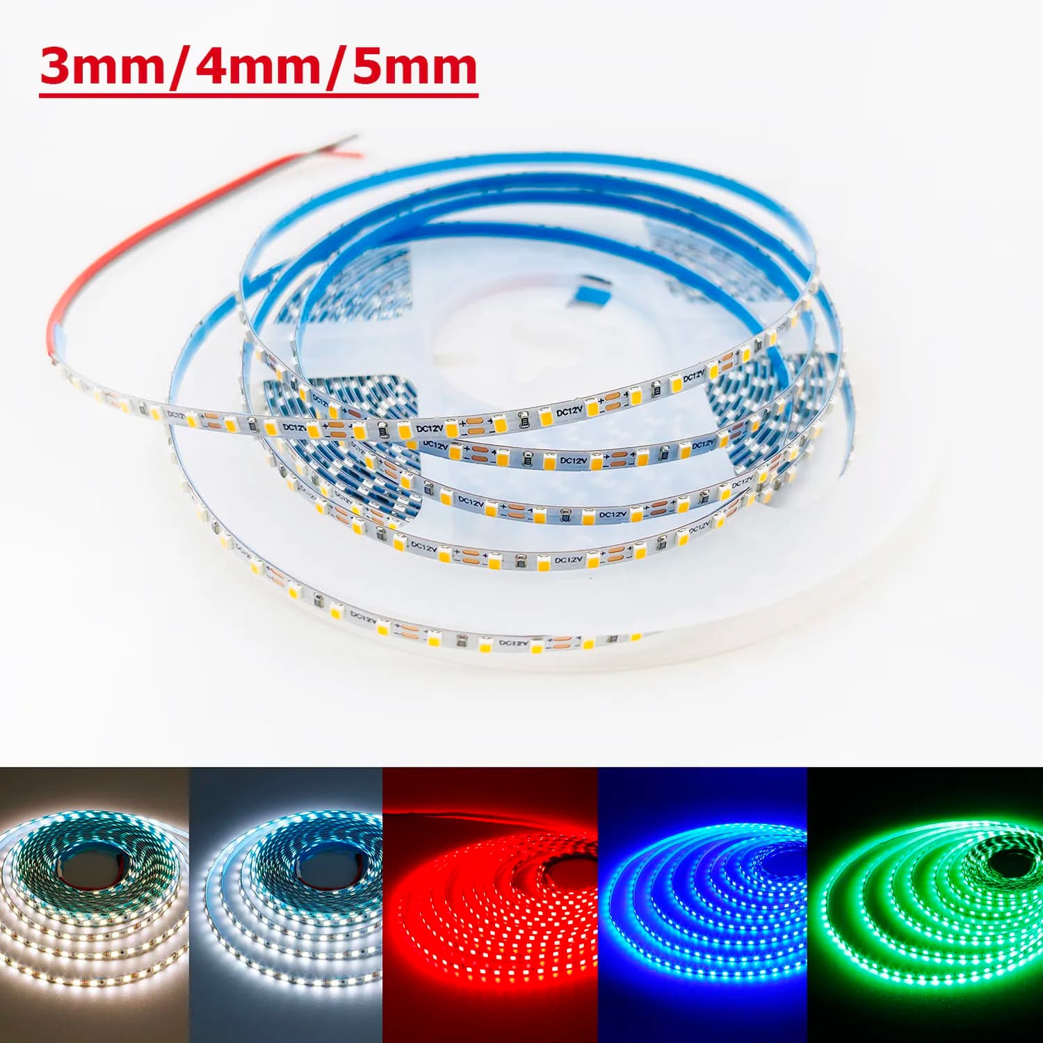 Strisce luminose a LED Ultra sottili da 50m 3mm 4mm 5mm larghezza DC12V SMD 2835 2016 120LED 180LED barra luminosa a nastro flessibile a LED bianco blu rosso