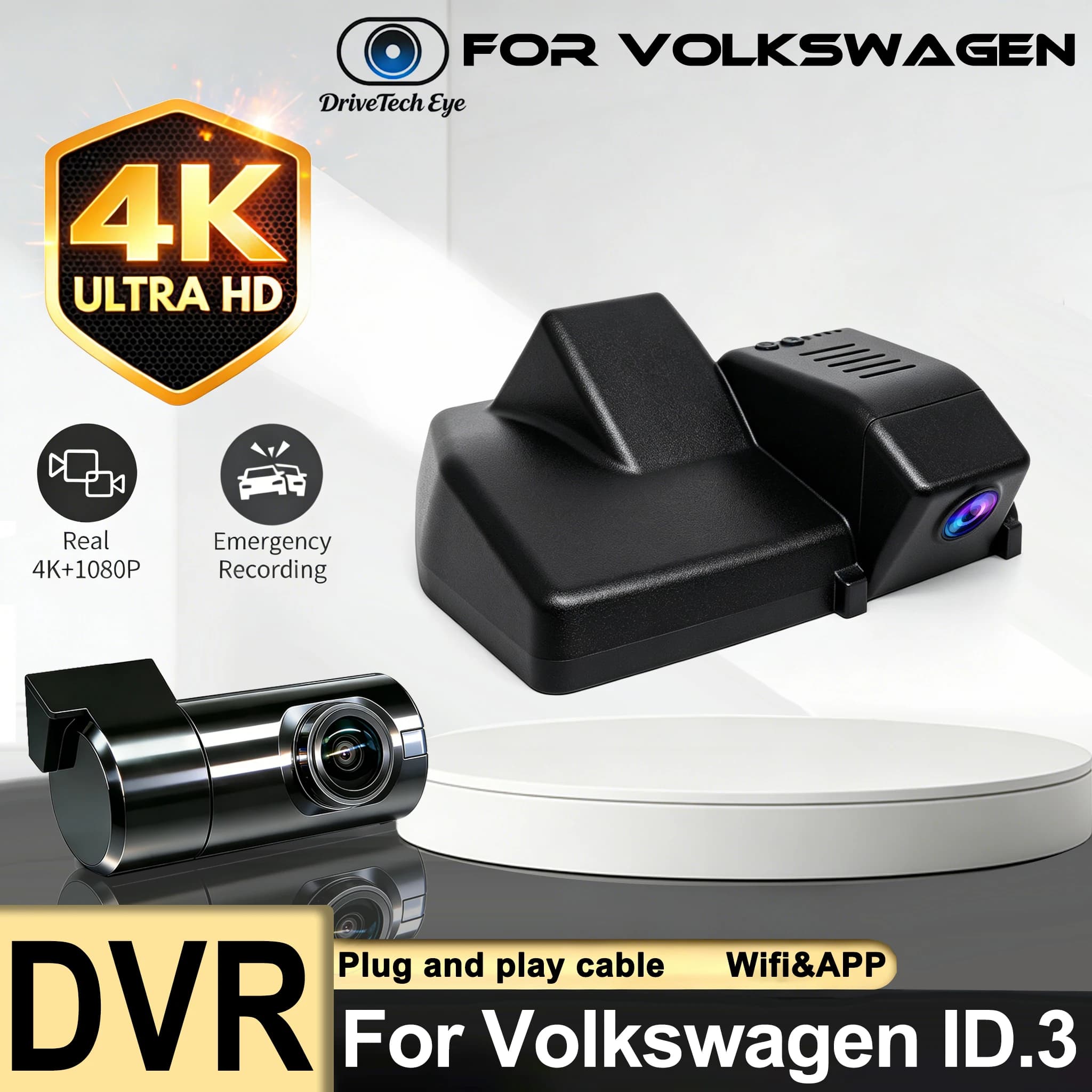 Dash Cam 4K per Volkswagen VW ID.3 ID3 2025 2024 2023 2022 2021 2020, Dashcam per Cupra Born, Accessori Auto