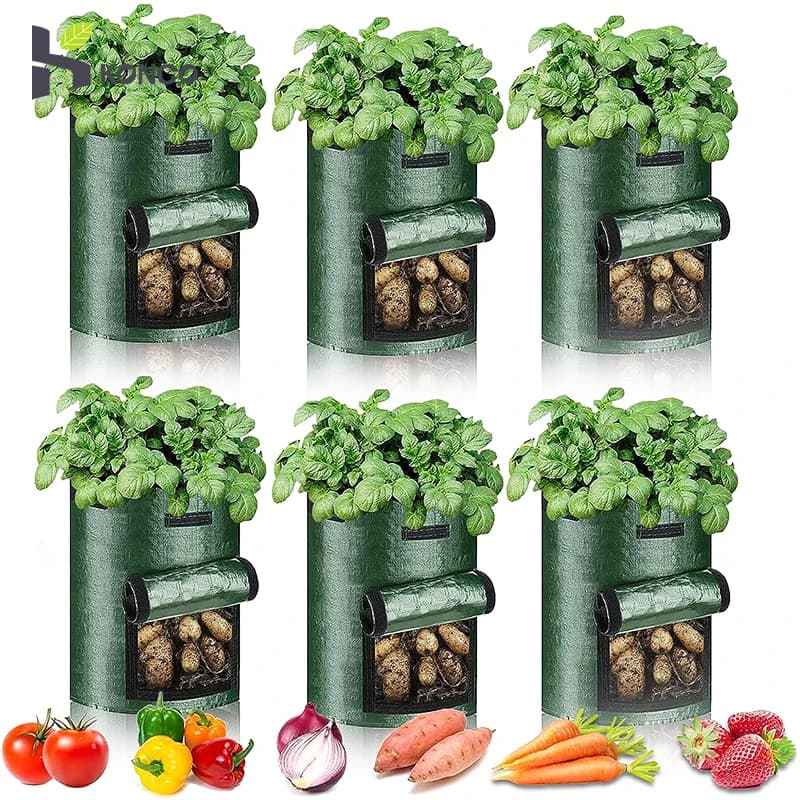 Garden Growing Bags Plant Growing Bags 3/5/7/10 Gallon Vegetable Growing Bag for PE Vegetable Planter Bag Potato and Onions made of DIY Fabric