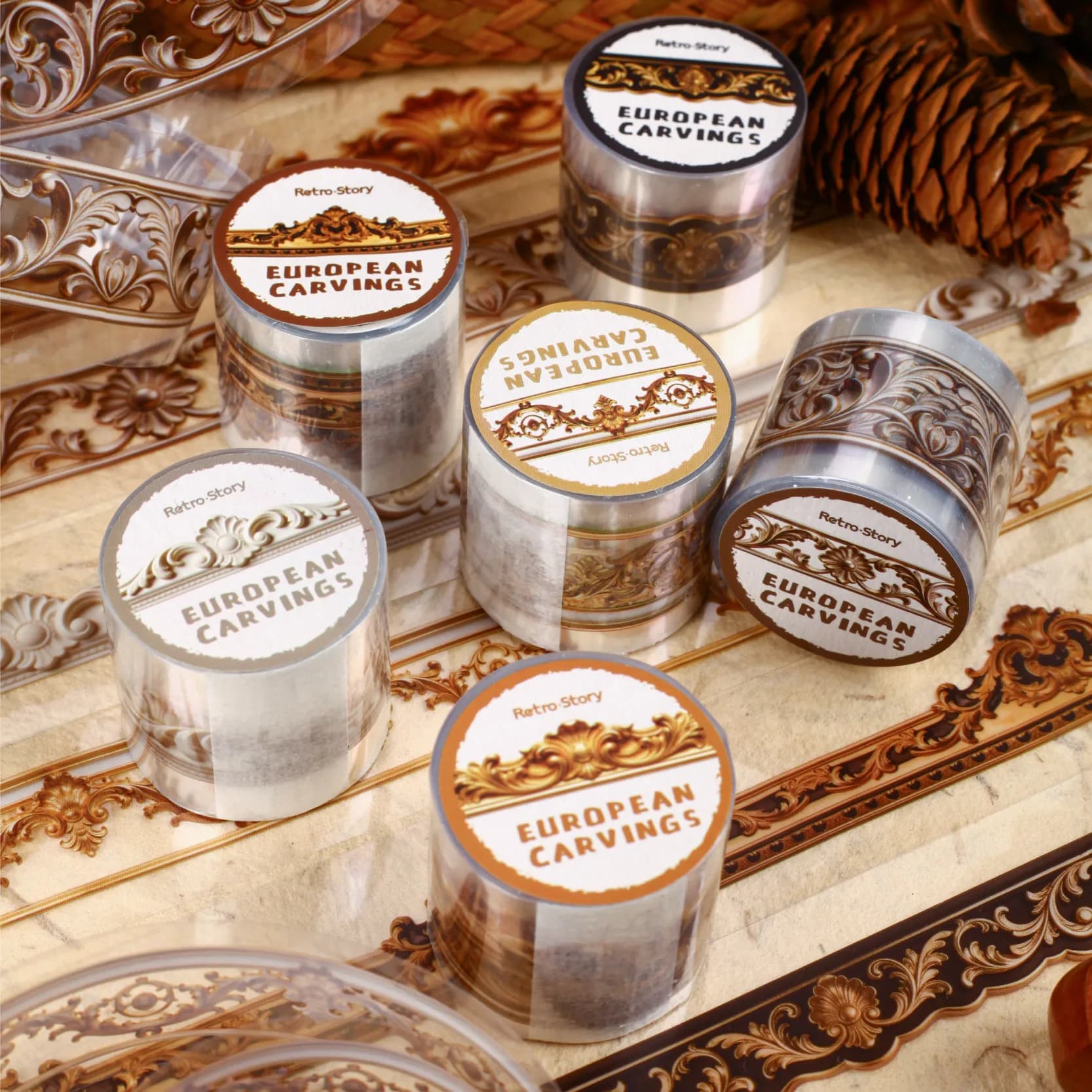 Nastro Decorativo Creativo Serie Intaglio Europeo 35mm * 2m, Nastro Estetico per Scrapbooking Fai-da-Te