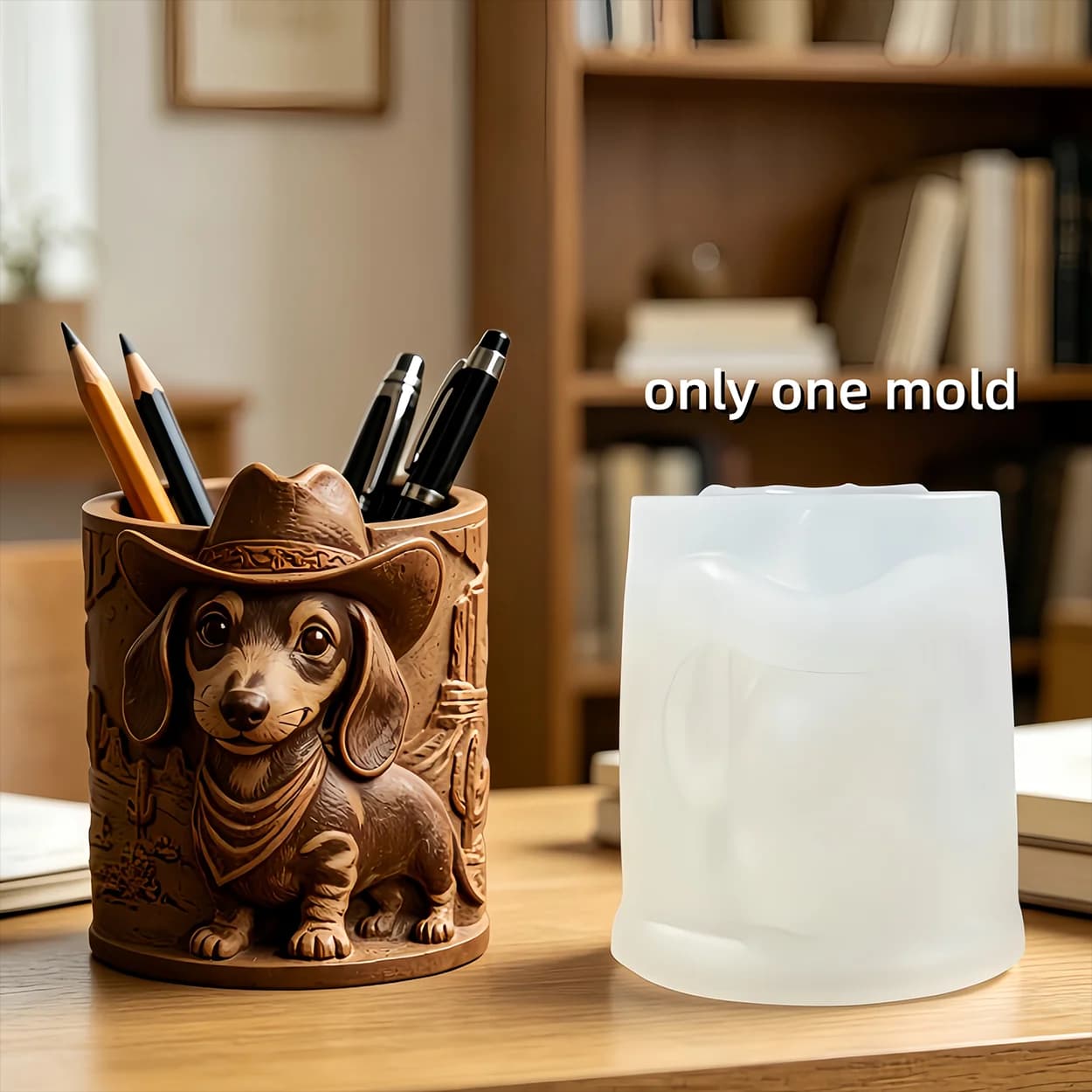 Cowboy Dachshund Relief Silicone Mold, DIY Craft Tool for Candle Cup, Plant Pot & Pen Holder, Fits Resin, Plaster, Clay and Wax
