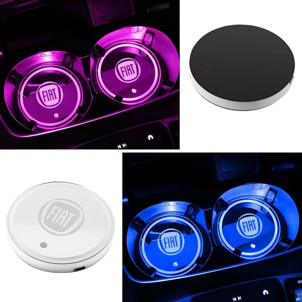 7 Colors Car LED Luminous Water Cup Pad Coaster Anti-slip Mat Atmosphere Light For FIAT 600 500L 500 Ducato Panda Grande Punto