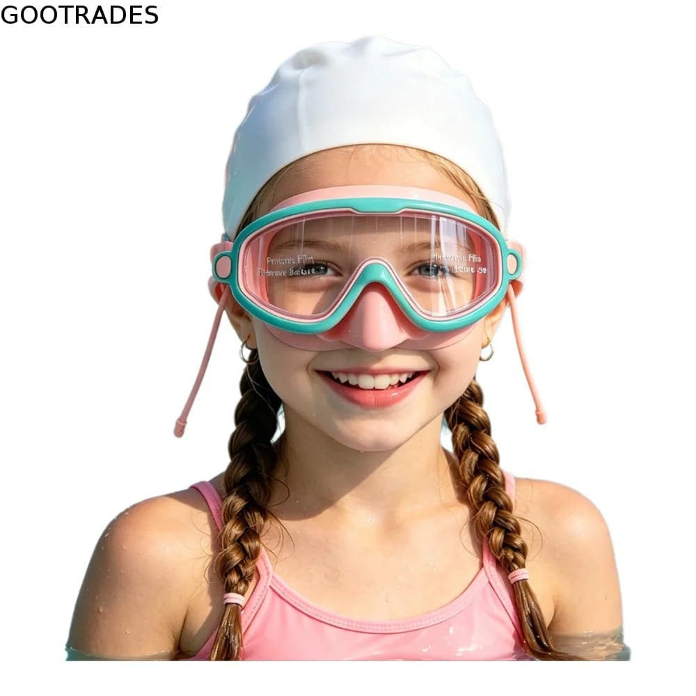 Anti-Fog Kids Swim Goggles UV Protection Leak-proof Diving Eyewear Adjustable PC Glass Silicone Swim Cap Summer