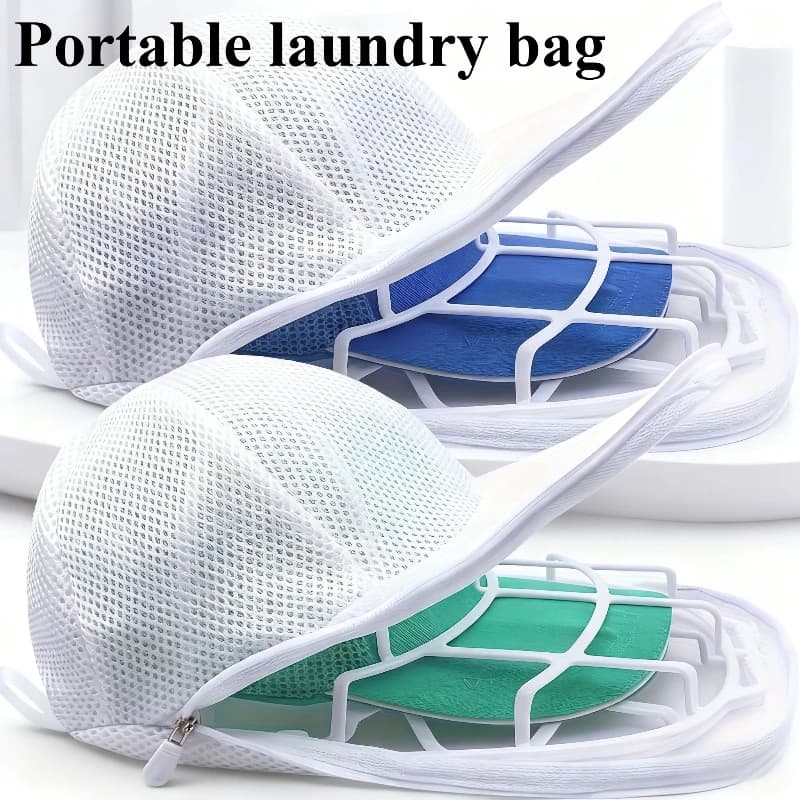Portaoggetti per cappelli da baseball, gabbia per la pulizia, inclusa borsa per la biancheria + supporto, rondella per cappelli in rete, berretto da baseball delicato ed efficiente