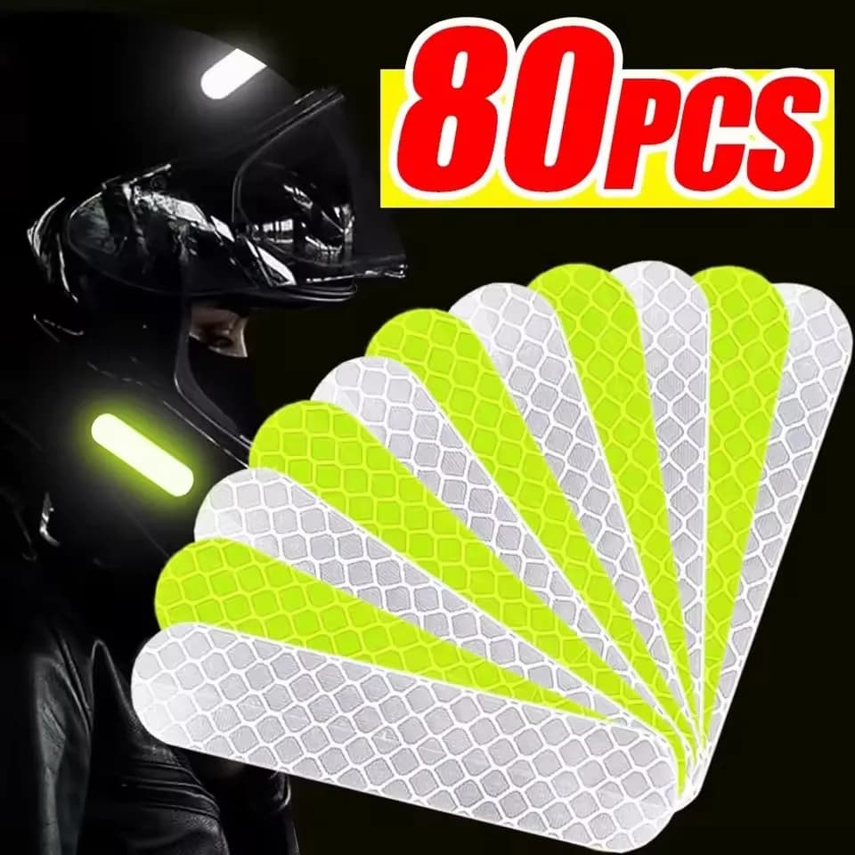10/40/80PCS Night Reflective Strip Warning Adhesive High Visibility Raincoat Reflector Tape for Auto Moto Bicycle Helmet