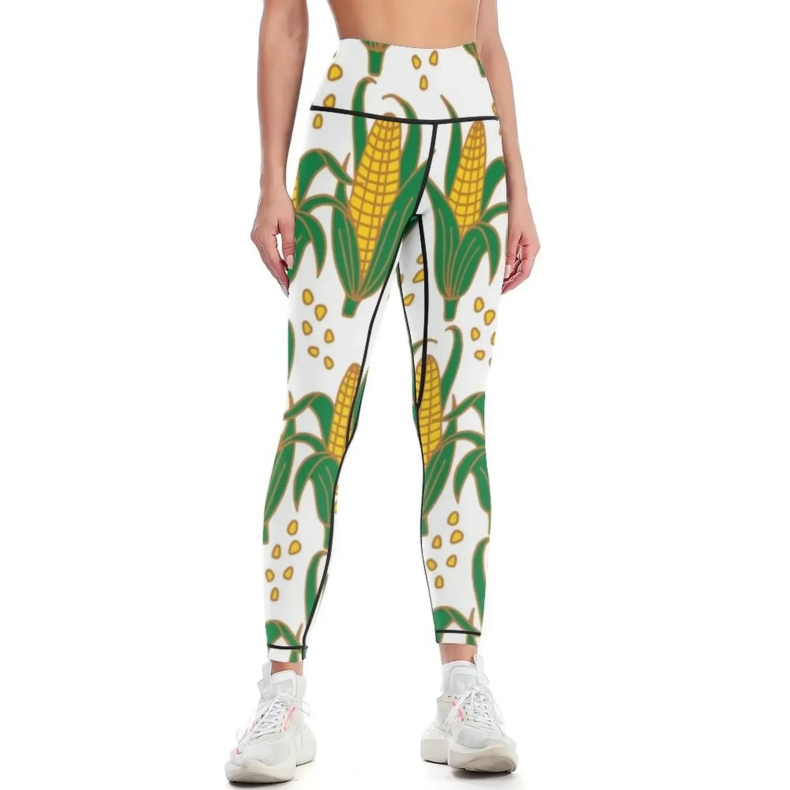 Mais | Leggings sportivi da donna con motivo a mais sullo stelo, leggings estivi dolci, pantaloni a sarong push-up, leggings da donna