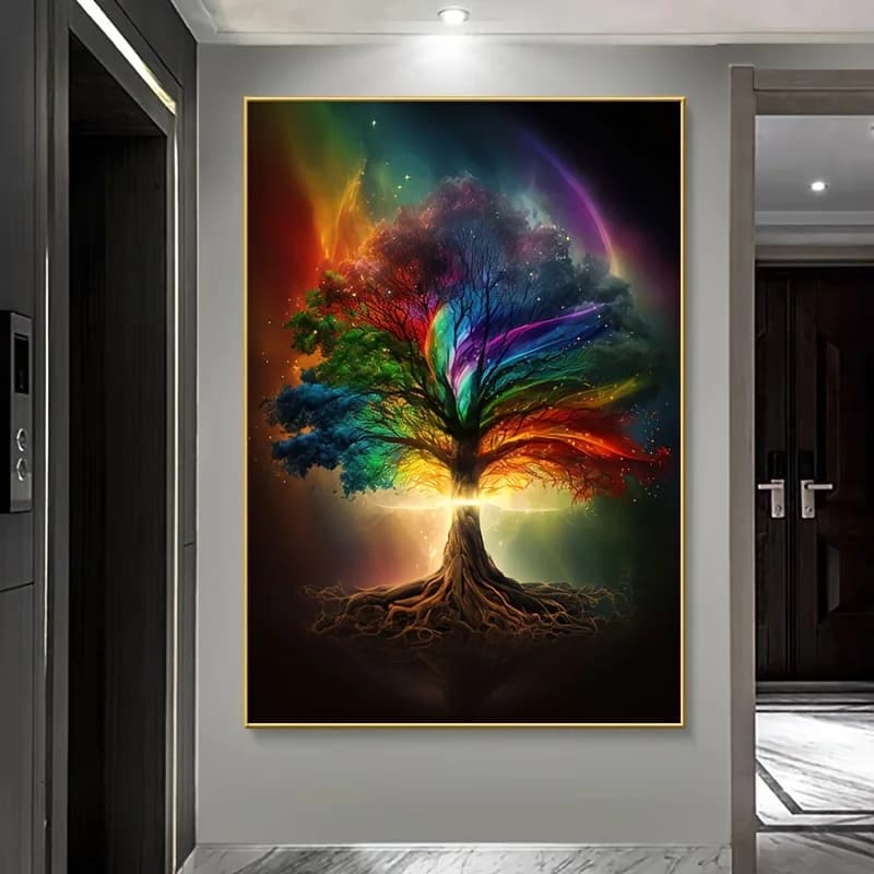 Abstract Mystical Tree Poster Prints Colorful Fluorescent Happy Tree Canvas Painting Wall Art Picture for Living Room Home De