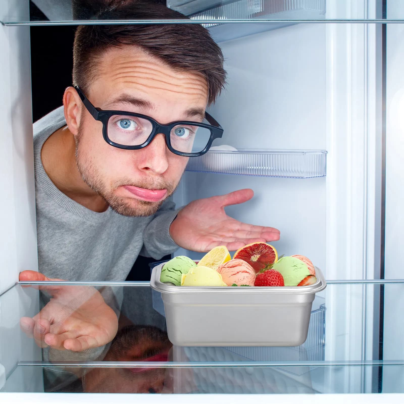 Household Ice Cream Container Stainless Steel Freezer Box Multi-Function Food Storage Box Fridge Supply Airtight