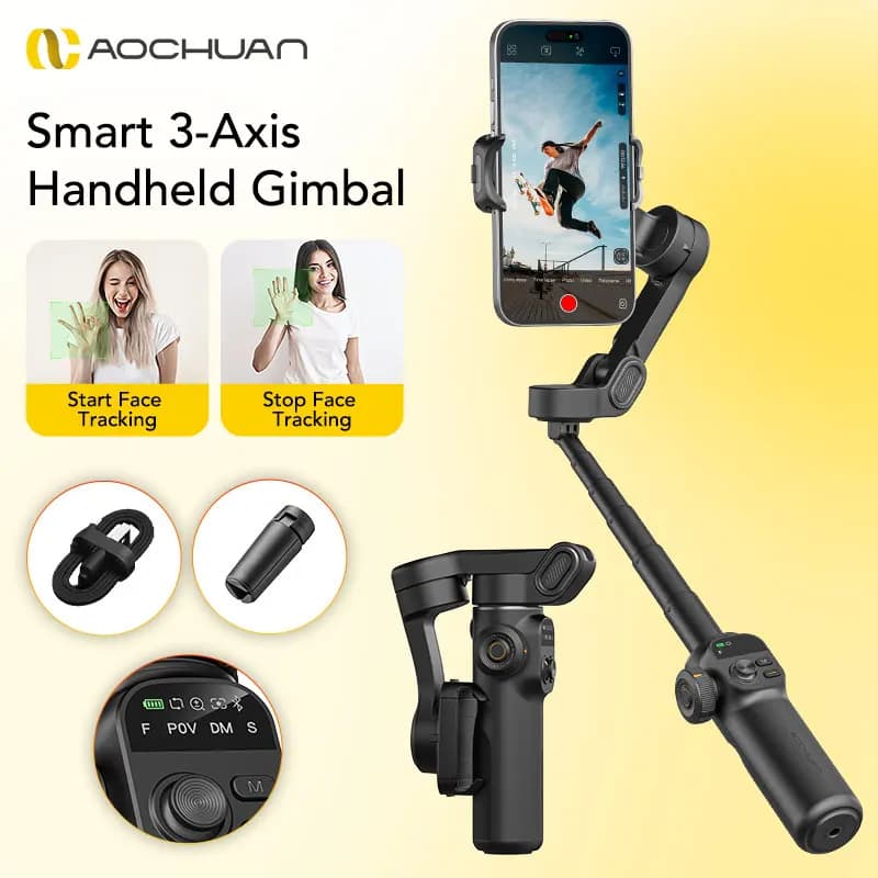 AOCHUAN Smart X2 portable 3 axle cardanic stabilizer with extension rod for iPhone and Android smartphones