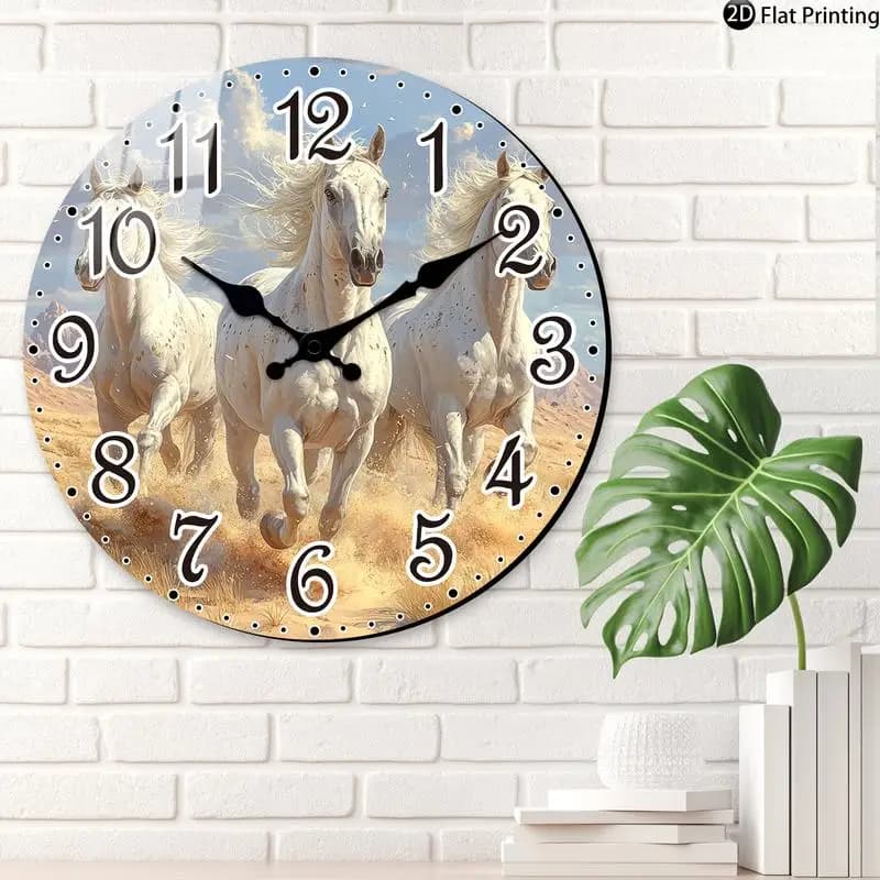 Wooden silent wall clock Horse racing in the desert Round analog quartz watch for party gifts idea for home office