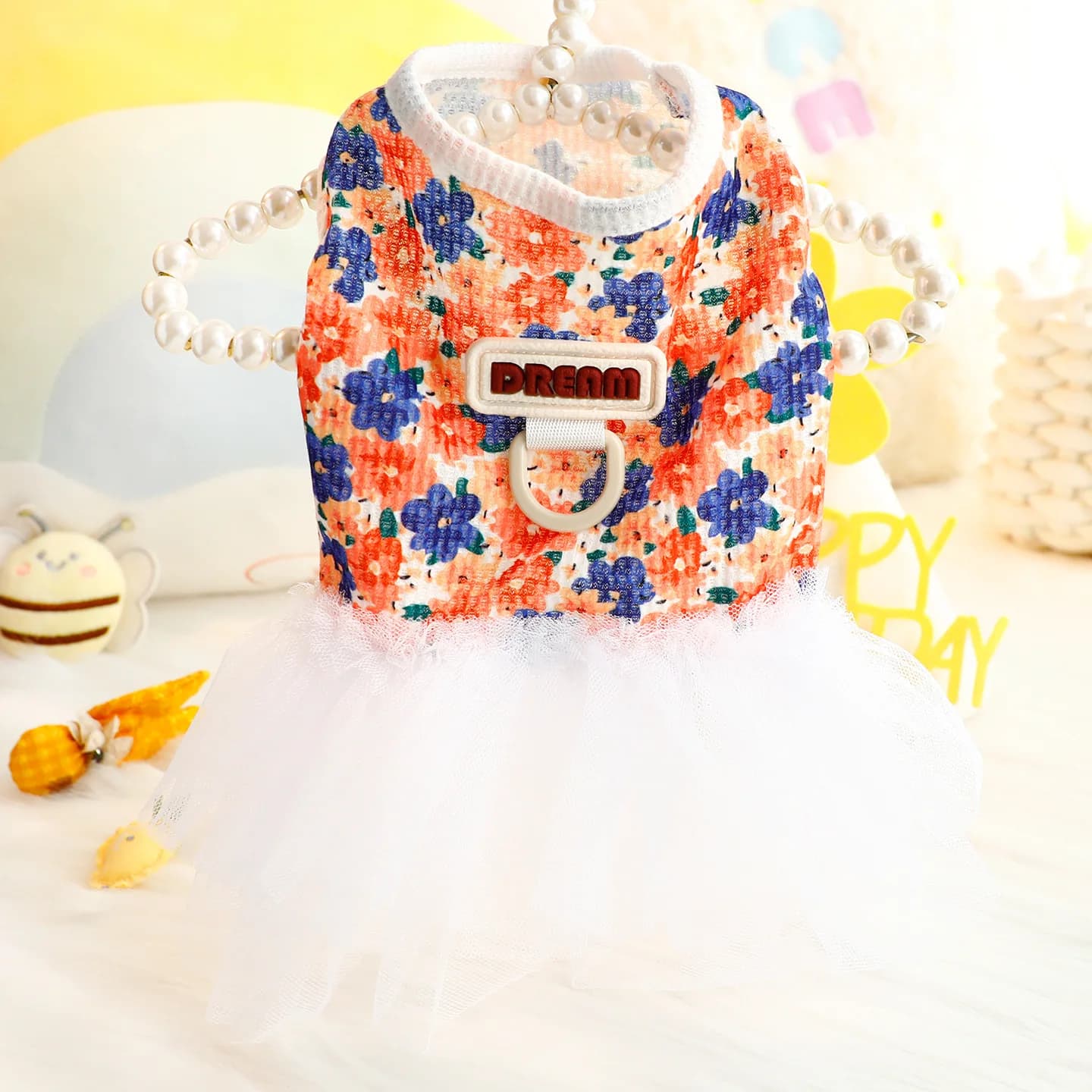 Pet Supplies, Spring Summer Thin Floral Print Princess Puffy Dress with Leash Hole, Pet Clothes for Small Dogs Teddy & Cats