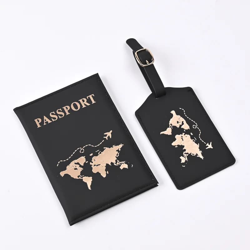 Set di 2 Porta Passaporto per Donne e Uomini, Custodia Protettiva per Passaporto da Viaggio, Etichette per Bagagli, Accessori da Viaggio Rosa