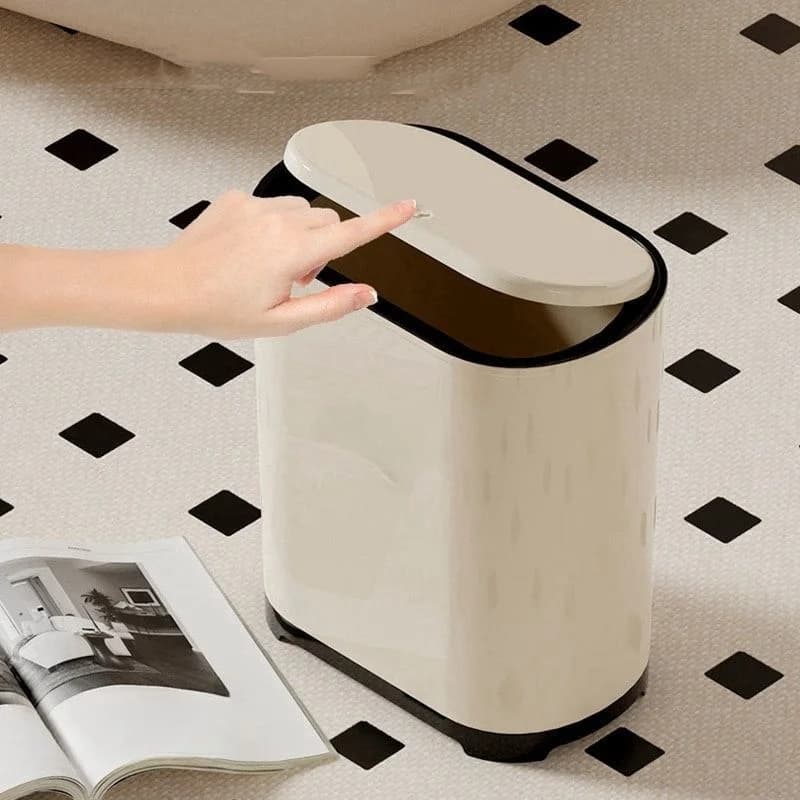 Pattumiera a pressione per soggiorno e cucina, pattumiera pressata a mano per bagno, pattumiera di tipo stretto con coperchio