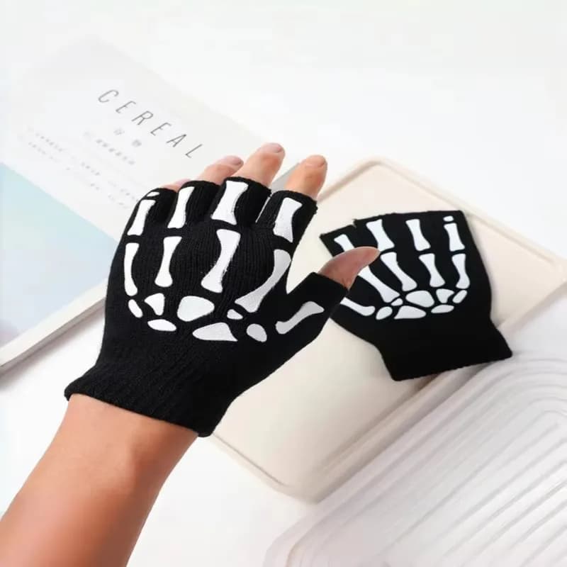 1/2/3/4/5/6 paia Guanti mezze dita con teschio luminoso Guanti di ruolo di Halloween Guanti caldi lavorati a maglia autunno/inverno Guanti elastici