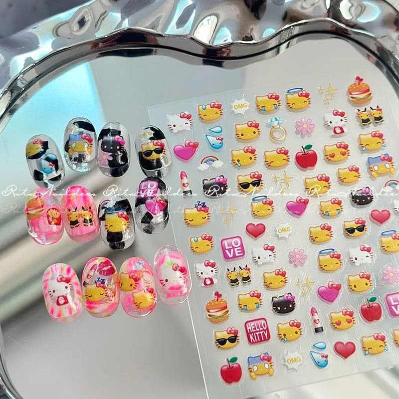 Cartoon HelloKitty Sanrio Nail Sticker Pixel Melody Mosaic Kuromi Anime Stickers Nail Art Decoration DIY Press On Nails