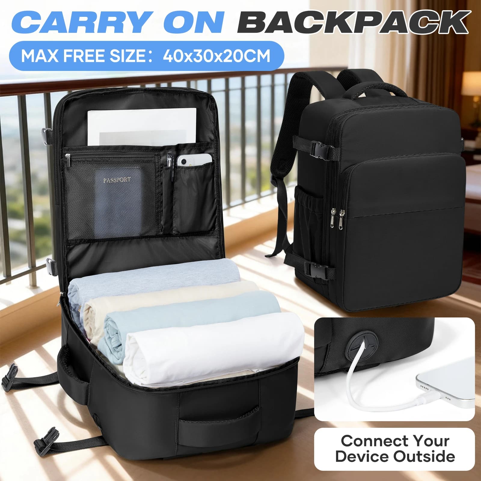 Zaino da Uomo, Borsa da Cabina Ryanair 40x30x20, Zaino per Laptop da Lavoro, Zaino Bagaglio a Mano, Borsa da Viaggio per Cabina, Zaino Outdoor