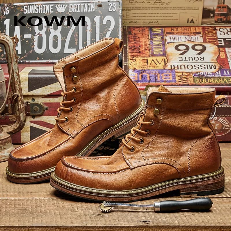 Scarpe da trekking in pelle di mucca KOWM stivali da passeggio scarpe da uomo Goodyear scarpe alla caviglia casual alla moda scarpe da ginnastica da trekking all'aperto