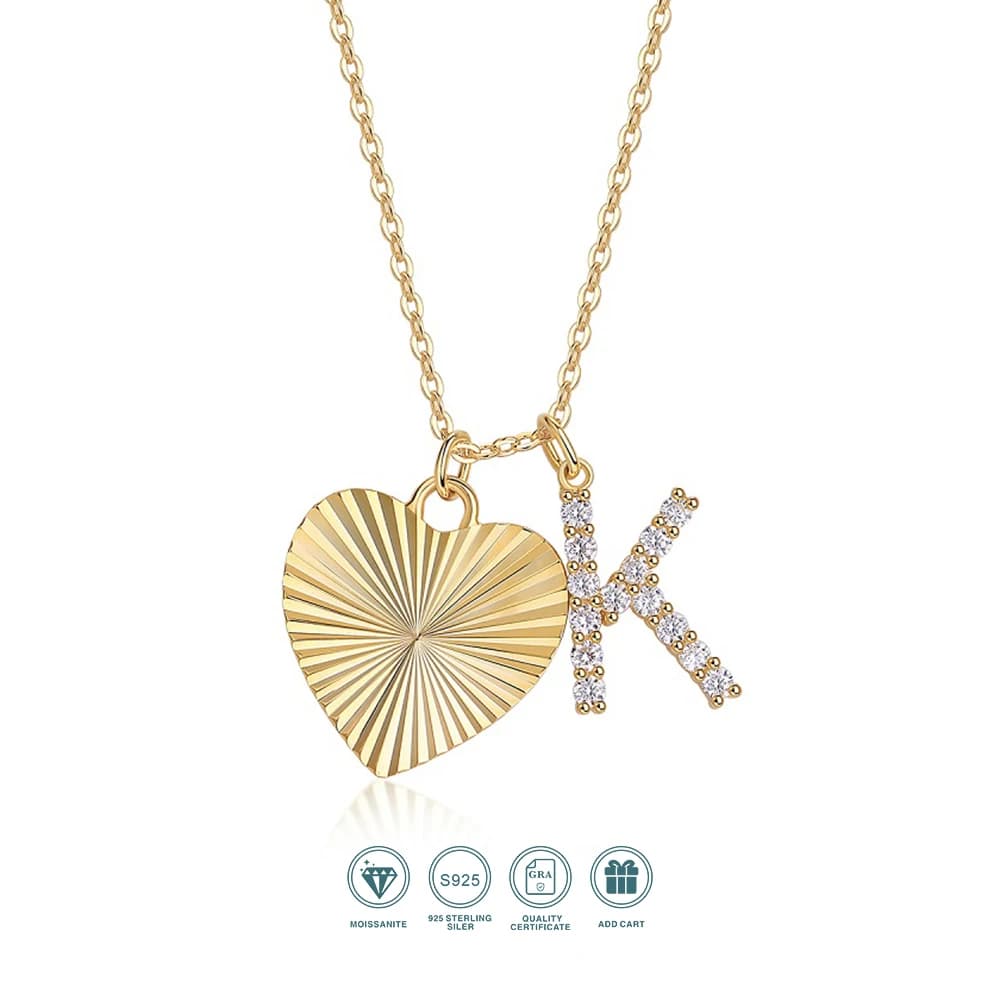 JIUZUAN Lettera K Collana con ciondolo a forma di cuore per donna Placcato in oro Argento 925 Gioielli delicati Regalo Compleanno Anniversario Elegante