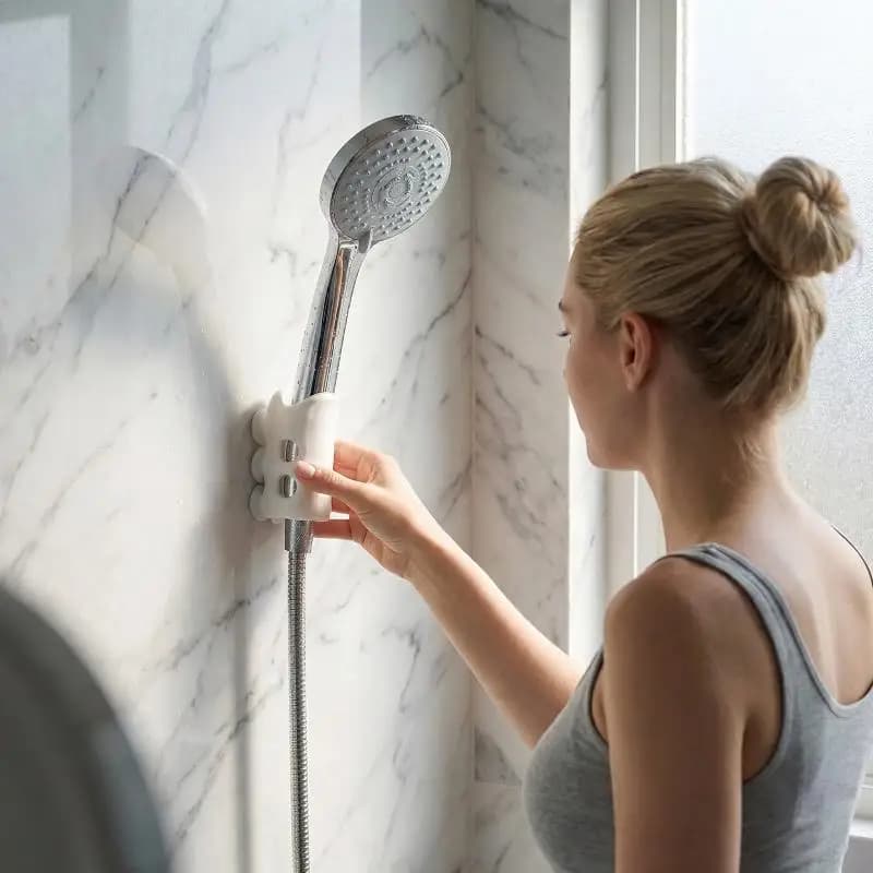 Nuovo Supporto per Doccia Regolabile con Ventosa, Riutilizzabile in Silicone, Senza Foratura, Ganci e Accessori per il Bagno