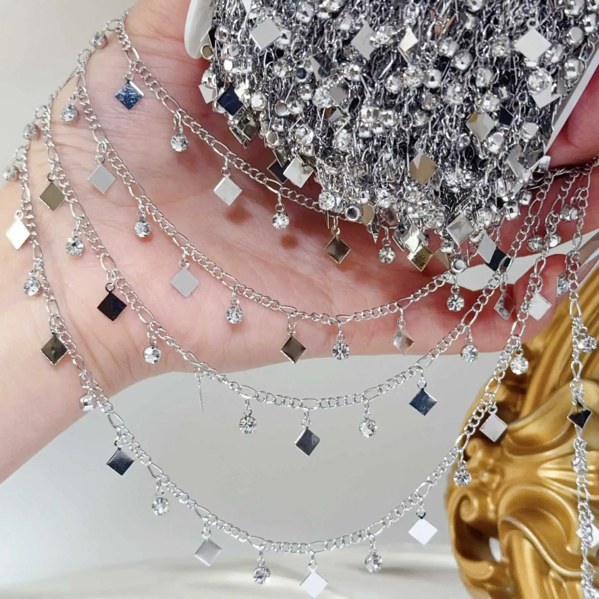 Catena in rame con ciondolo a stella e nappa in strass da 0,5/1/2M, per fai da te, bracciali, collane, gioielli e accessori per abbigliamento
