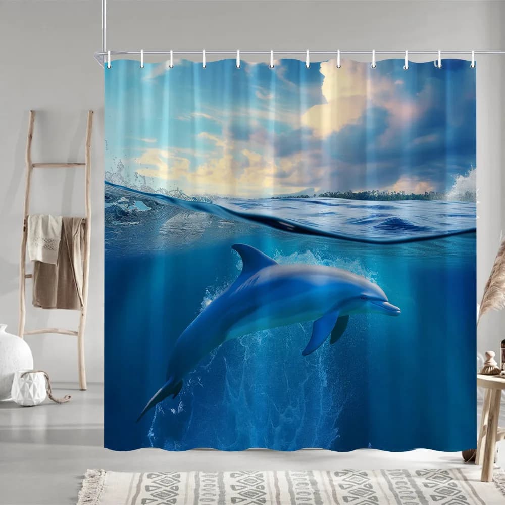 Tenda da doccia con delfino delle acque profonde - Tessuto resistente all'acqua per il bagno - Perfetta per gli amanti dell'oceano e dei marini