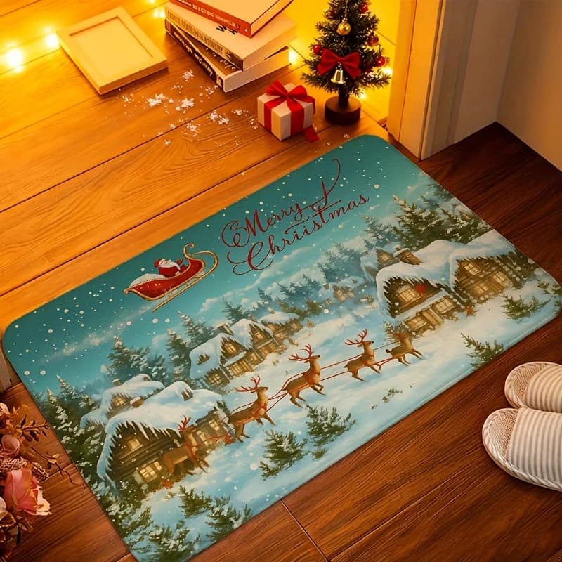 Santa Reindeer Sleigh print door mat,living room,kitchen,indoor,porch Rug,Entry Door Mat Washable home decor Christmas Gift