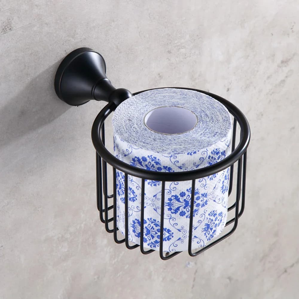 Accessori da bagno Portarotolo di carta igienica a parete in ottone lucidato a olio nero aba855