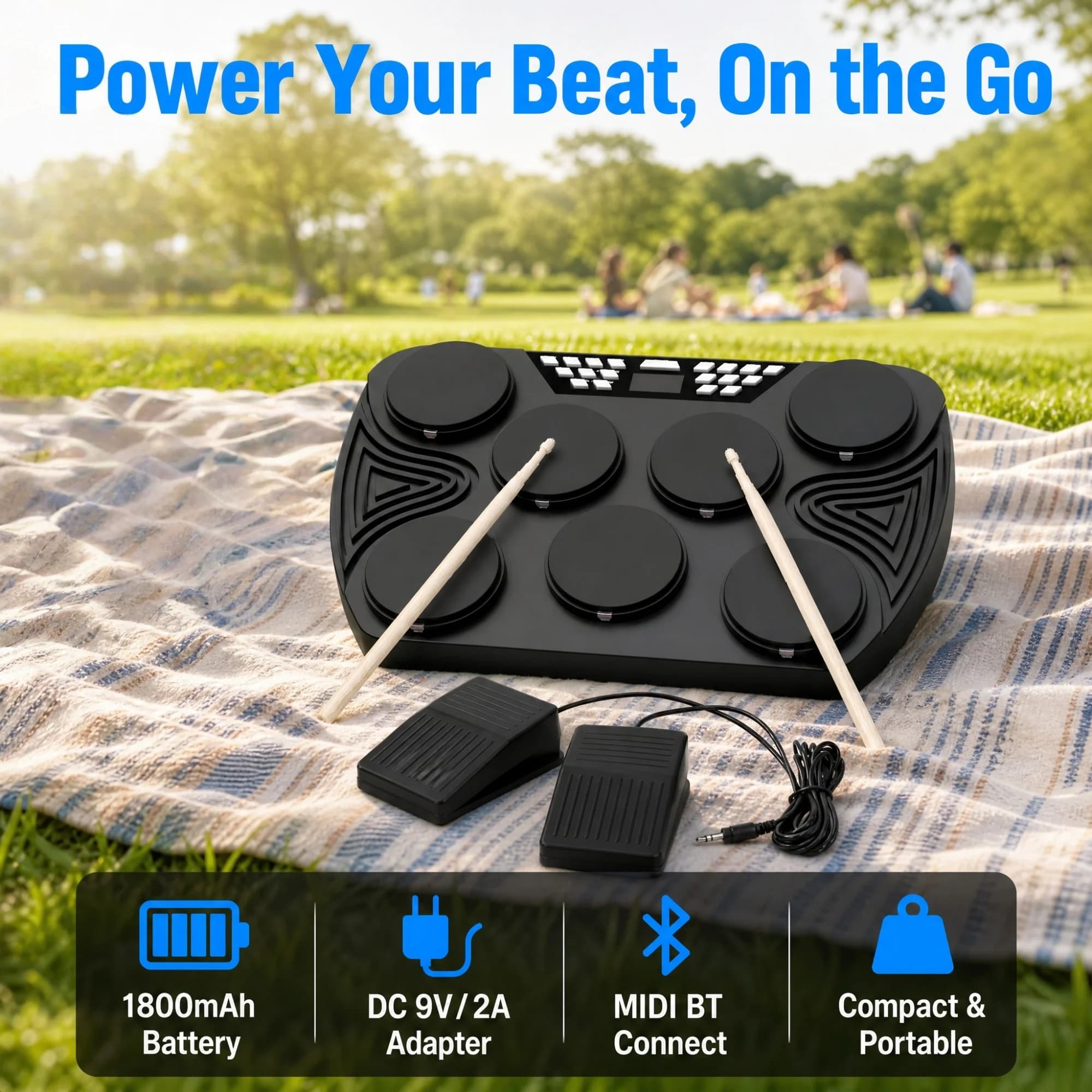 Miwayer Batteria Elettronica Portatile Ricaricabile da Tavolo con Doppi Altoparlanti Stereo e 7 Pad Sensibili al Tocco per Principianti