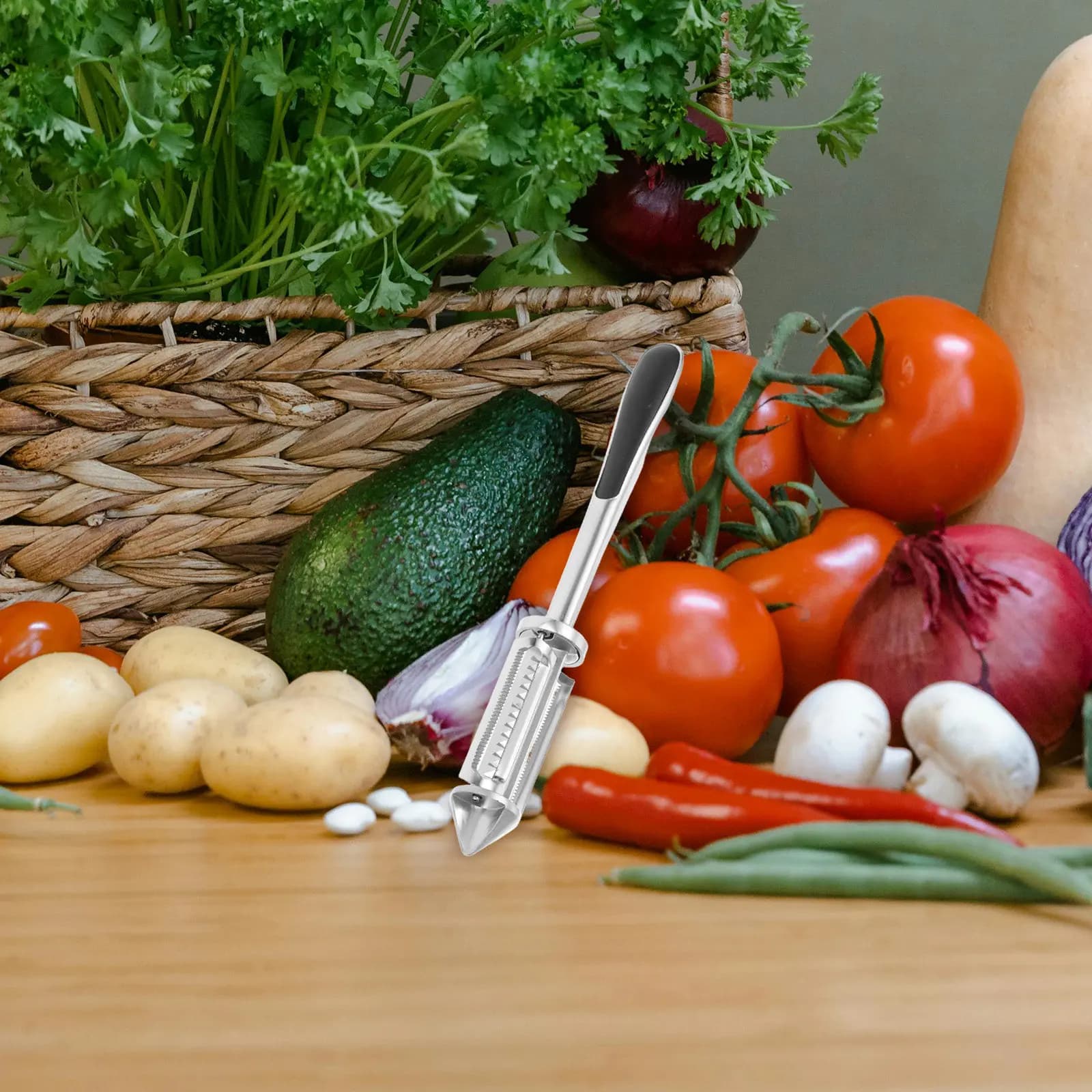 3-in-1 Zinco Alloy Double Face Pelapatate with Anti-Slip Ergonomic Handle, Fruit and Vegetable Kitchen Tools