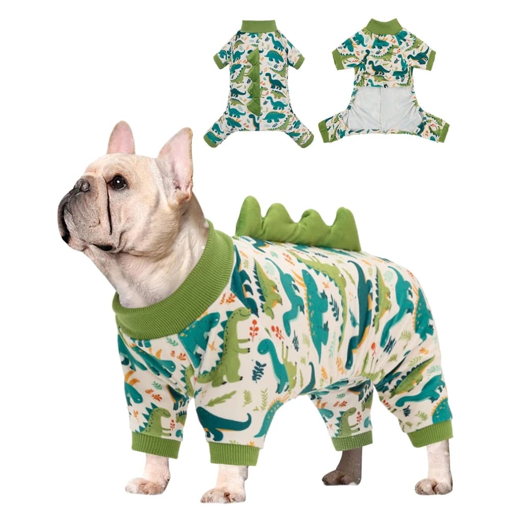 Pigiama per Cani CuteBone a Forma di Dinosauro, Abbigliamento Elasticizzato in Velluto Cristallo per Cani Piccoli, Morbido e Caldo